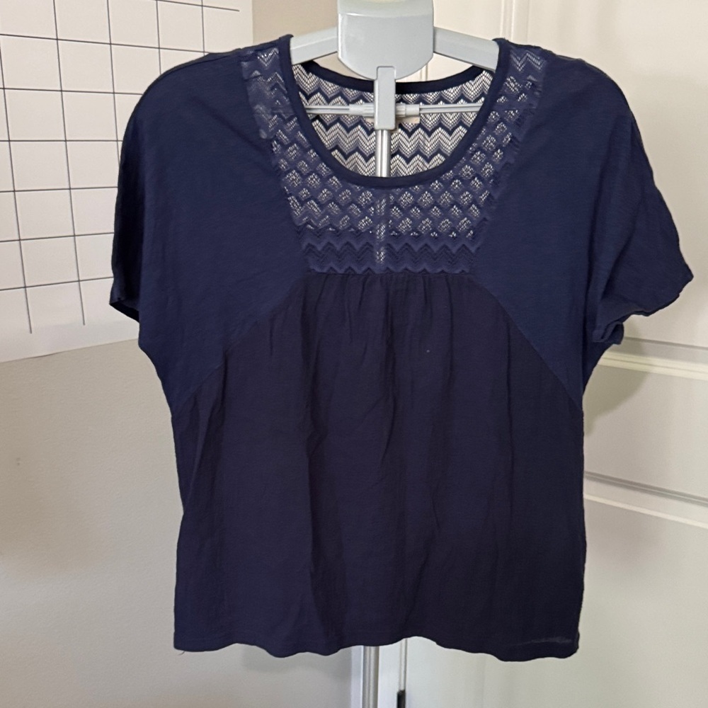 Madewell Navy Blouse with Lace Detail